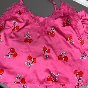 Target Pink Cherry Lace Trim Pajama Set